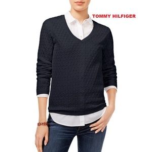 Tommy Hilfiger Cable Knit Pullover Sweater Navy